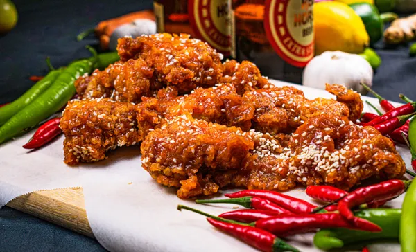 Korean fried chicken meal with seasoned fries