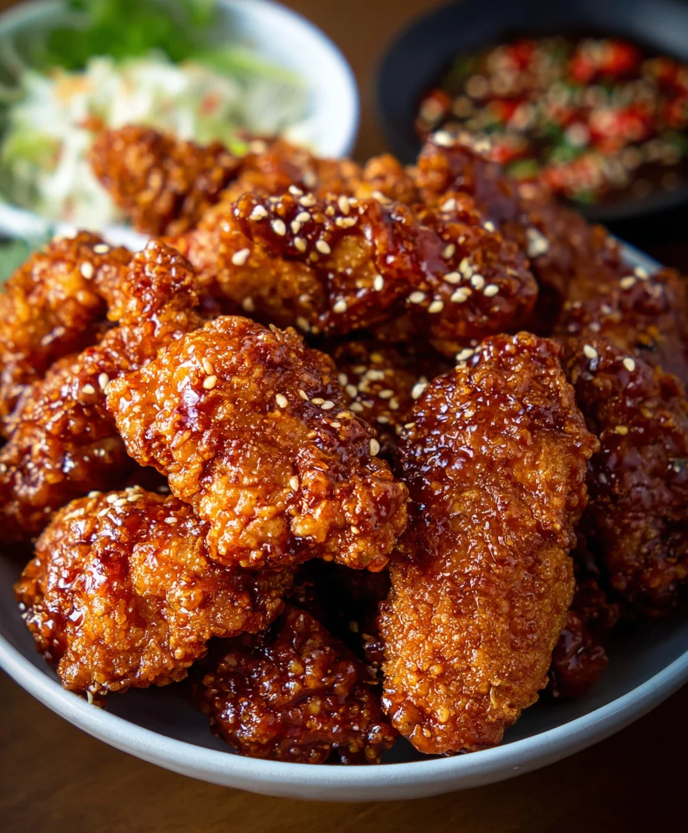 Spicy glazed yangnyeom Korean fried chicken